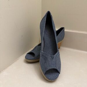 Women's Denim Blue Peep Toe Wedge Shoes sandal